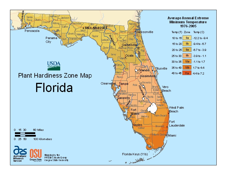 Florida USDA Plant Hardiness Zone Map