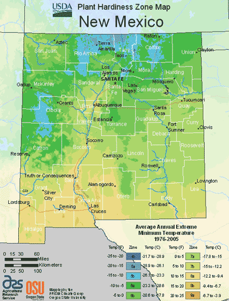 New Mexico USDA Plant Hardiness Zone Map