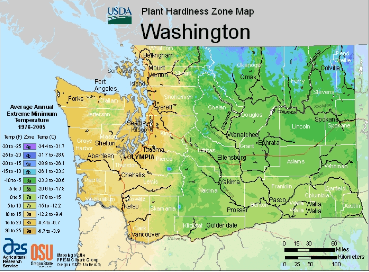 Plant hardiness zone map Washington state